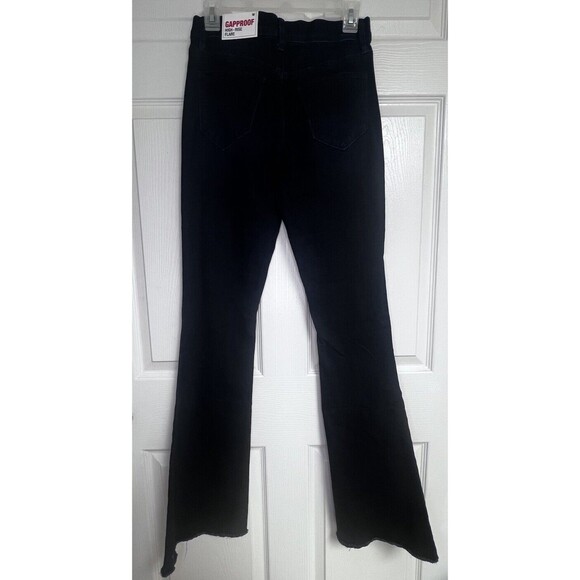 YMI Gap Proof High Rise Flare Jeans Distressed Size Medium Pull On Dark Wash - Picture 2 of 7